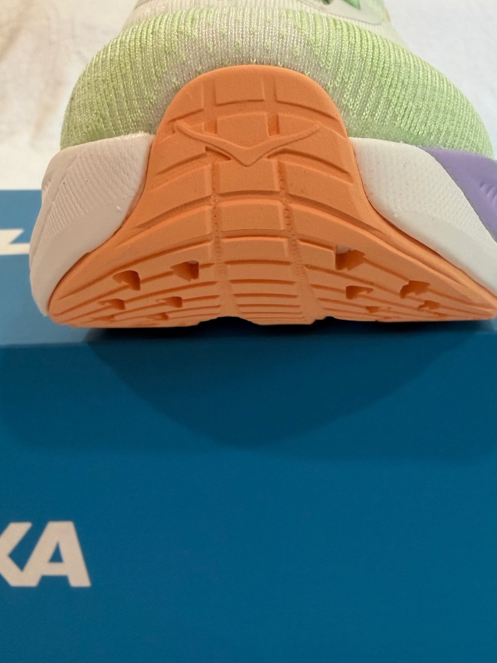 Hoka Women's Skyflow Light Green & Lavender Running Shoes with Yellow Logo - Picture 6 of 13